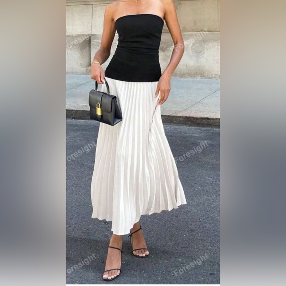 Strapless colorblock Black and White Pleated Dress size Large new no tag